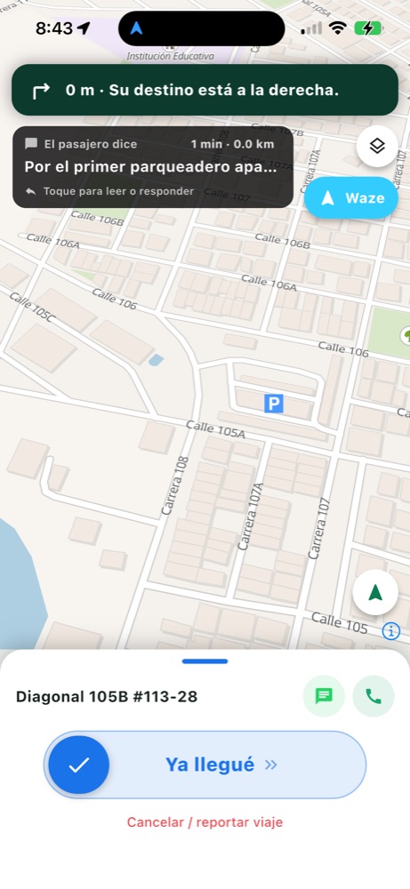 Aviso sobre el mapa con el mensaje que dejó el pasajero